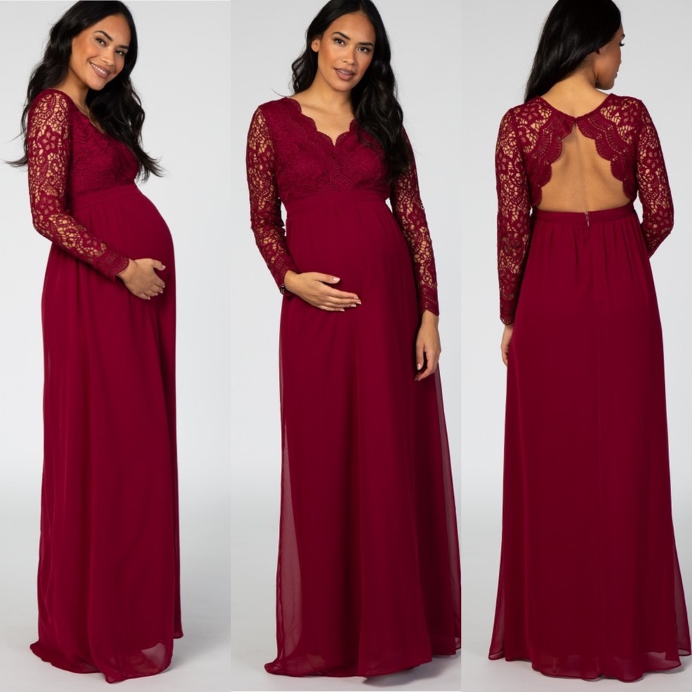 Pinkblush Maternity Maroon Lace Open Back Dress